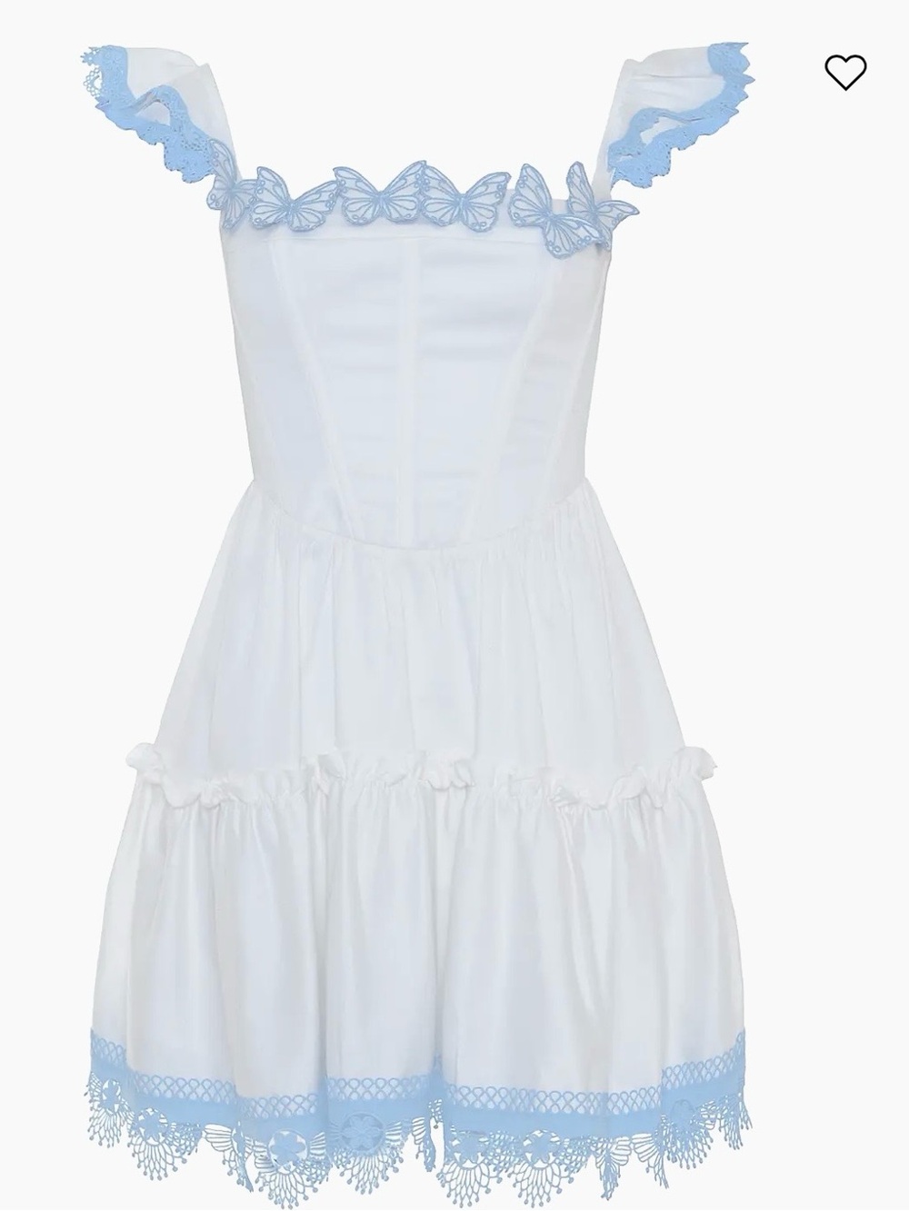 Pat Bo Flutter Poplin White Mini Dress with Light Blue Lace Trim Sz 4 nwt